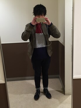 「WEGO（ウィゴー）のアイテム（ミリタリージャケット、グリーン系）」を使った、Arashi Nagataさん（メンズ・176cm）の冬コーディネート