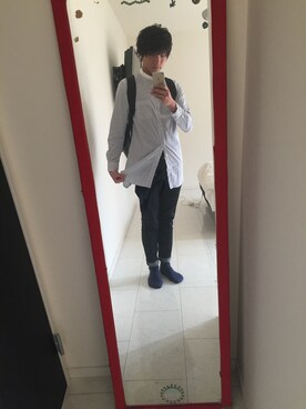 「RAGEBLUE（レイジブルー）のアイテム（シャツ/ブラウス、ホワイト系）」を使った、Arashi Nagataさん（メンズ・176cm）の冬コーディネート