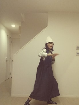「サロペットスカート」｜「アイテム（ニットキャップ/ビーニー）」を使った、sieluさん（レディース・164cm）の春コーディネート