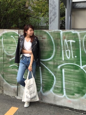 「TODAYFUL（トゥデイフル）のアイテム（ライダースジャケット）」を使った、NAOKA TASHIMAさん（レディース・160cm）の秋コーディネート