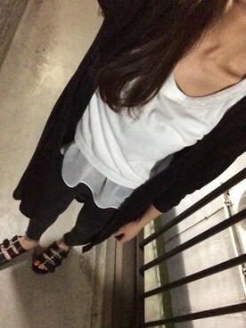 「OZOC（オゾック）のベルトサンダル（サンダル、ブラック系）」を使った、mya:)さん（レディース）の夏コーディネート