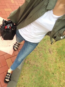 「MOUSSY（マウジー）のMILITARY SH（シャツ/ブラウス、グリーン系）」を使った、mya:)さん（レディース）の夏コーディネート