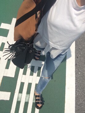 「MOUSSY（マウジー）のCrash Tapered（デニムパンツ、ブルー系）」を使った、mya:)さん（レディース）の夏コーディネート
