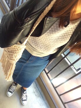 「mode」｜「アイテム（ライダースジャケット）」を使った、mya:)さん（レディース・160cm）の春コーディネート