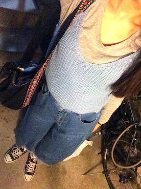 「CONVERSE（コンバース）のCONVERSE ALL STAR OX（スニーカー、ブラック系）」を使った、mya:)さん（レディース）の春コーディネート