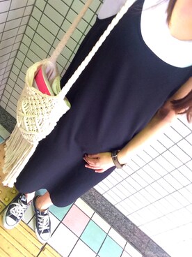 「CONVERSE（コンバース）のCONVERSE ALL STAR OX（スニーカー、ブラック系）」を使った、mya:)さん（レディース）の夏コーディネート