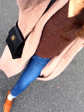 「MOUSSY（マウジー）のWarmth Knitting Gown（カーディガン/ボレロ、ピンク系）」を使った、mya:)さん（レディース）の秋コーディネート