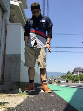 「RED WING SHOES（レッドウィング）のRed Wing Shoes Rubber-Soled Leather Boots（ブーツ）」を使った、Daisuke Maeda Taisonさん（メンズ・182cm）の春コーディネート