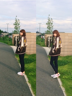 「GUコーデ」｜「アイテム（スタジャン）」を使った、村田倫子さん（レディース・163cm）の秋コーディネート
