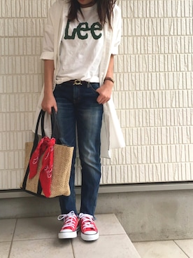 「Ungrid（アングリッド）のインディゴフレイドヘムストスリ（デニムパンツ）」を使った、Ayako  さん（レディース・150cm）の春コーディネート