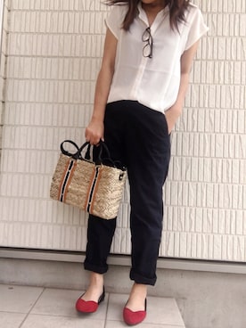 「niko and...（ニコアンド）のオリジナル ミニラインテープカゴバッグ【niko and...】（かごバッグ）」を使った、Ayako  さん（レディース・150cm）の春コーディネート