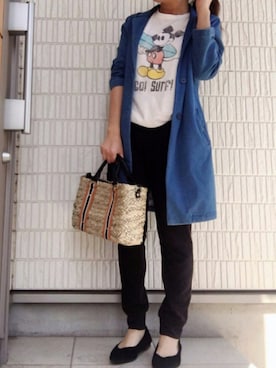 「niko and...（ニコアンド）のオリジナル ミニラインテープカゴバッグ【niko and...】（かごバッグ）」を使った、Ayako  さん（レディース・150cm）の春コーディネート