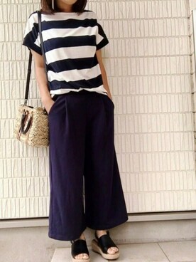 「niko and...（ニコアンド）のオリジナル ミニラインテープカゴバッグ【niko and...】（かごバッグ）」を使った、Ayako  さん（レディース・150cm）の夏コーディネート