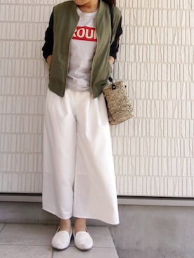 「niko and...（ニコアンド）のオリジナル ミニラインテープカゴバッグ【niko and...】（かごバッグ）」を使った、Ayako  さん（レディース・150cm）の春コーディネート