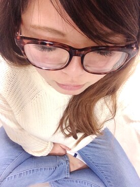 「GU（ジーユー）のアイテム（ニット/セーター、ホワイト系）」を使った、kanakoさん（レディース・160cm）の冬コーディネート