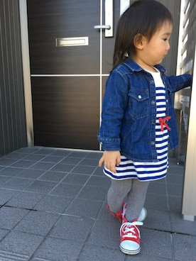 「ダンガリーシャツ」｜「アイテム（ワンピース/ドレス）」を使った、もちゃーゆさん（キッズ・80cm）の春コーディネート