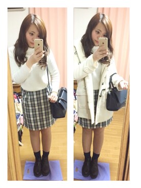 「HERE'S（HERE'S）のアイテム（ダッフルコート）」を使った、ikumi さん（レディース・158cm）の冬コーディネート
