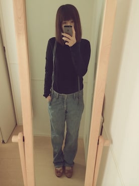 「黒ニット」｜makki.さん（レディース・162cm）の冬コーディネート