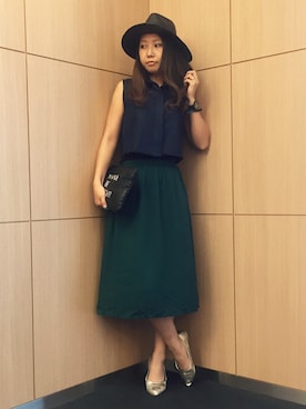 「秋先取りコーデ」｜「アイテム（クラッチバッグ）」を使った、om! :)さん（レディース・171cm）の夏コーディネート
