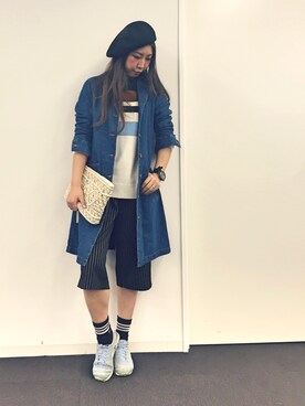 「ロングジャケット」｜「アイテム（デニムジャケット）」を使った、om! :)さん（レディース・171cm）の冬コーディネート