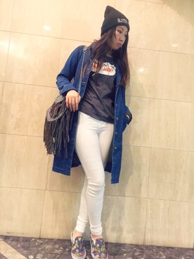 「ロングジャケット」｜「アイテム（デニムジャケット）」を使った、om! :)さん（レディース・171cm）の冬コーディネート