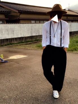 「GLOBAL WORK（グローバルワーク）のフェルトロングブリムハット/705078（ハット）」を使った、Kazukiさん（メンズ・168cm）の秋コーディネート