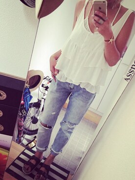 「MOUSSY（マウジー）のアイテム（リング、シルバー系）」を使った、amico.さん（レディース・167cm）の夏コーディネート