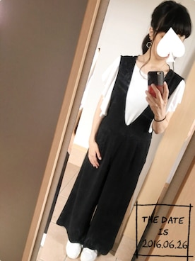 「袖フリル」｜「アイテム（つなぎ/オールインワン）」を使った、S*さん（レディース・149cm）の夏コーディネート