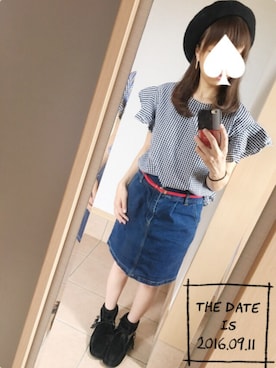 「袖フリル」｜「アイテム（ハンチング/ベレー帽）」を使った、S*さん（レディース・149cm）の秋コーディネート