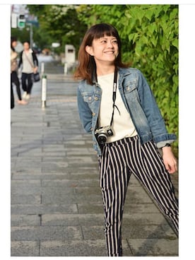 「セントジェームス」｜「アイテム（デニムジャケット）」を使った、Fuka Azumaさん（レディース・145cm）の秋コーディネート