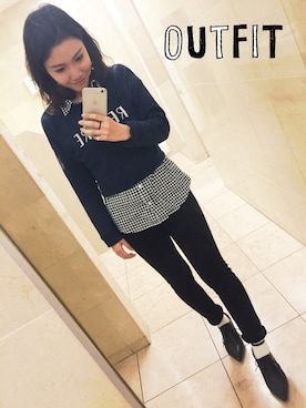 「ギンガムチェックシャツ」｜Akiさん（レディース・153cm）の冬コーディネート