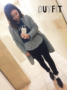 「ギンガムチェックシャツ」｜Akiさん（レディース・153cm）の冬コーディネート