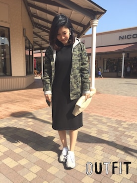 「ミニタリー」｜「アイテム（ワンピース/ドレス）」を使った、Akiさん（レディース・153cm）の冬コーディネート