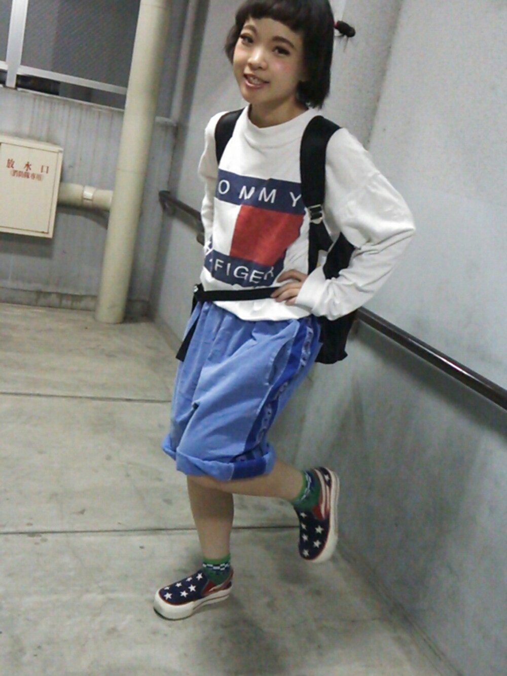 「スポーツミックス、TOMY、ハーフ角」｜「TOMYのアイテム（Tシャツ/カットソー、ホワイト系）」を使った、ゆーりさん（レディース・151cm）の秋コーディネートの1枚目の写真