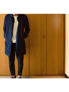 「MUJI」｜「アイテム（ステンカラーコート）」を使った、つしさん（メンズ・167cm）の秋コーディネート