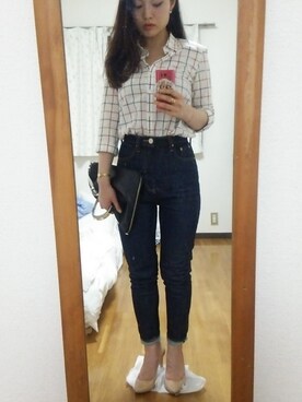 「ハイウエストデニム」｜ｍｉｋｉさん（レディース・152cm）の春コーディネート
