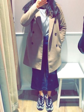「마크막스のアイテム（ステンカラーコート、ベージュ系）」を使った、ㅇㅅㅇさん（レディース・161cm）の春コーディネート