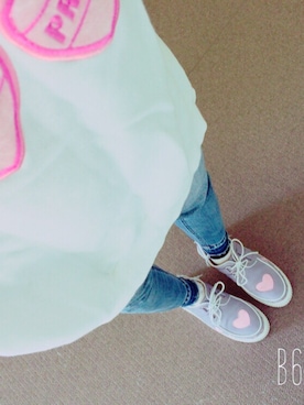 「BUBBLES（バブルス）のアイテム（スウェット）」を使った、gmjwjさん（レディース・150cm）の春コーディネート