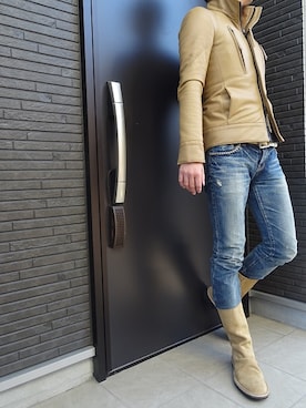 「AKM（エイケイエム）のアイテム（ライダースジャケット）」を使った、Uさん（メンズ・172cm）の秋コーディネート