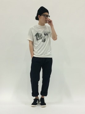 「mean（ミーン）のアイテム（トップス）」を使った、ナカニシアキラさん（メンズ・172cm）の春コーディネート