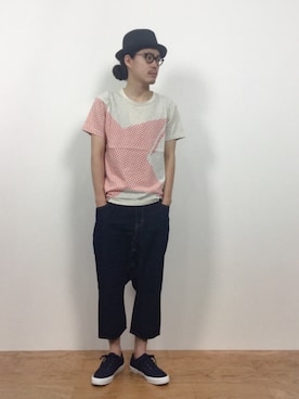 「mercibeaucoup,（メルシーボークー）のアイテム（トップス）」を使った、ナカニシアキラさん（メンズ・172cm）の夏コーディネート