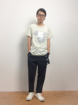 「mercibeaucoup,（メルシーボークー）のアイテム（トップス）」を使った、ナカニシアキラさん（メンズ・172cm）の夏コーディネート