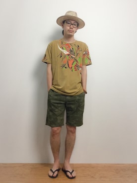 「チャイハネ（チャイハネ）のアイテム（Tシャツ/カットソー）」を使った、ナカニシアキラさん（メンズ・172cm）の夏コーディネート