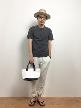 「ミニトート」｜ナカニシアキラさん（メンズ・172cm）の夏コーディネート