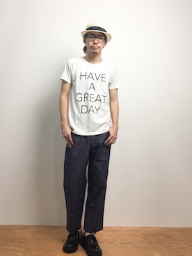 「CHAPTER WORLD select （チャプターワールドセレクト）のアイテム（シューズ）」を使った、ナカニシアキラさん（メンズ・172cm）の夏コーディネート