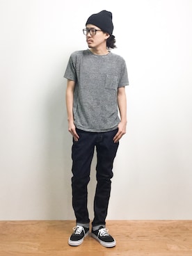 「夏でもニット帽」｜ナカニシアキラさん（メンズ・172cm）の夏コーディネート