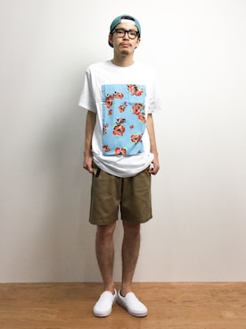 「VANS（バンズ）のアイテム（帽子）」を使った、ナカニシアキラさん（メンズ・172cm）の夏コーディネート