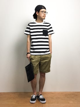 「膝上ショーツ」｜「アイテム（キャップ）」を使った、ナカニシアキラさん（メンズ・172cm）の夏コーディネート
