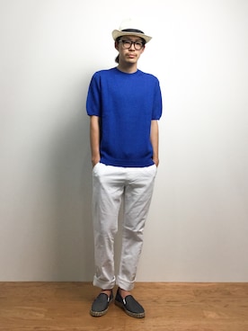 「アイテム（その他シューズ、ブルー系）」を使った、ナカニシアキラさん（メンズ・172cm）の夏コーディネート
