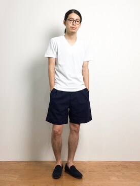 「NANO universe（ナノユニバース）のアイテム（ローファー）」を使った、ナカニシアキラさん（メンズ・172cm）の夏コーディネート